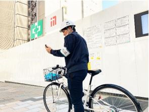 災害用自転車で現場へ赴き目視確認