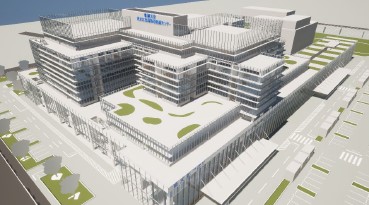 高齢者医療センターのBIMモデル（Building Information Modeling：コンピューター上に構築した現実と同じ建物の立体モデル）
