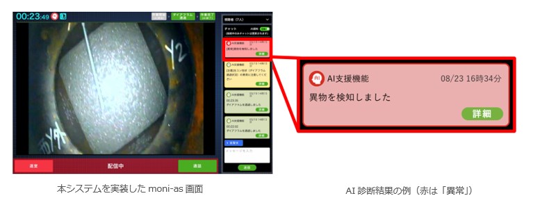 図版：本システムを実装したmoni-as画面、AI診断結果の例（赤は「異常」）