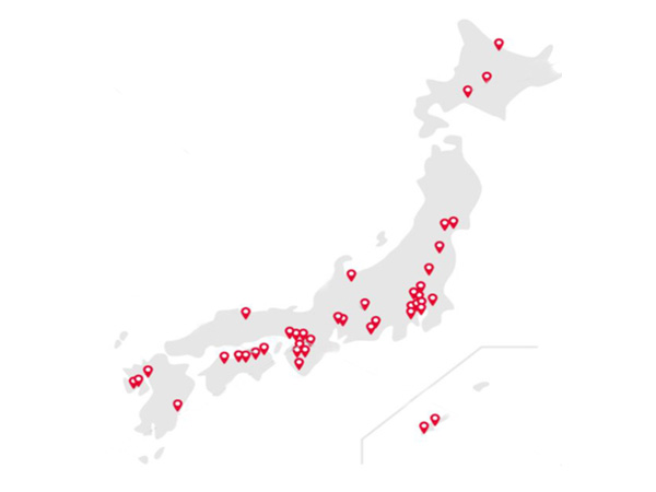 図版：日本地図　赤丸は教材提供校