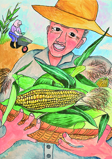 図版：KAJIMA 100年のみどり賞　澁谷叶多さん「今日もおいしいトウモロコシができたよ」
