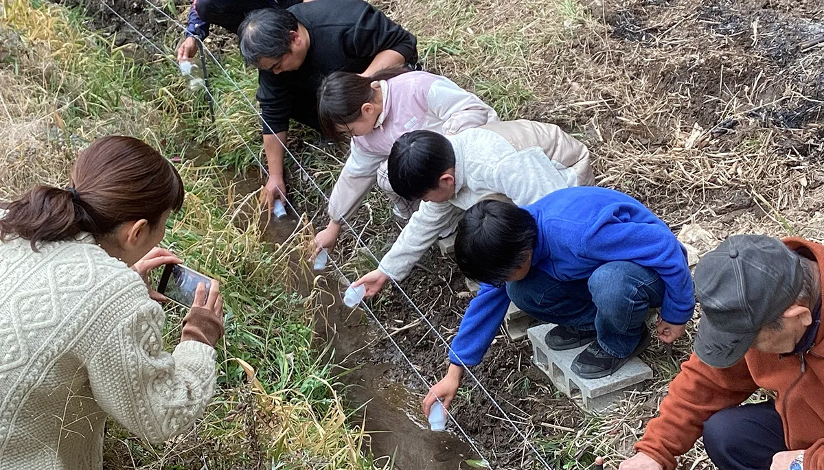 「久重ホタルの里」の小川にホタルの幼虫を放流