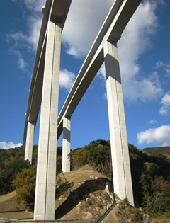 図版：スーパーRC構造によるスレンダーな橋脚（佐奈川橋）