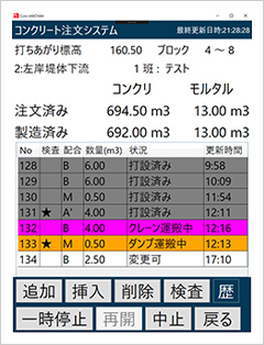 図版：注文済みのコンクリート状況をリアルタイムに表示