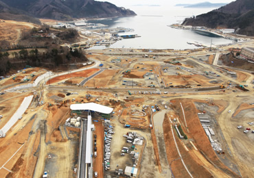 図版：女川駅周辺施工状況