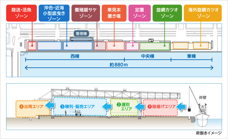 図版：漁港における衛生管理基準レベル3に対応する魚市場を建設