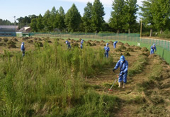 図版：富岡町総合スポーツセンターの除染作業の様子（2012年9月）