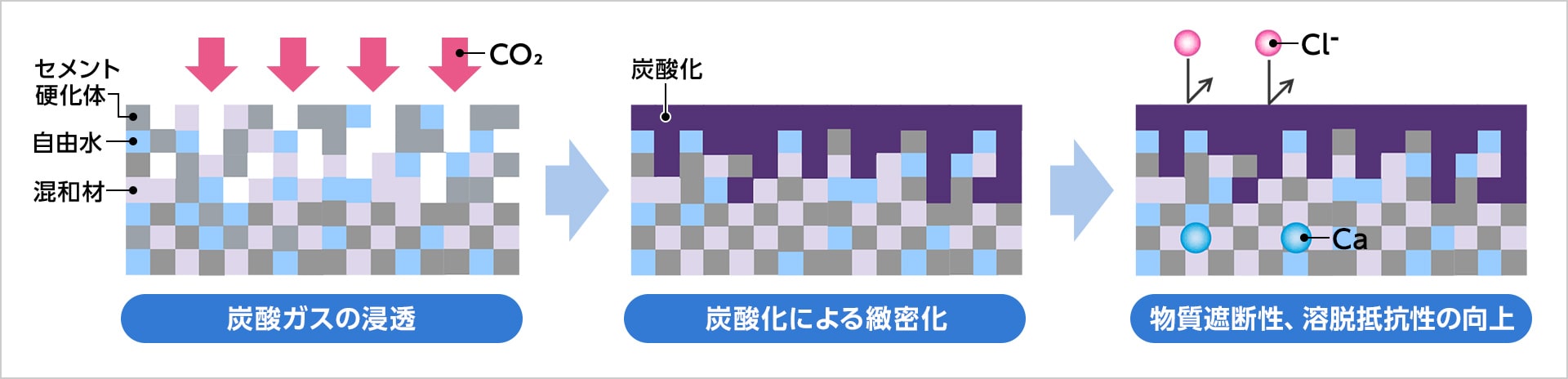 図版：EIEN概念図（表面の炭酸化による高耐久化）