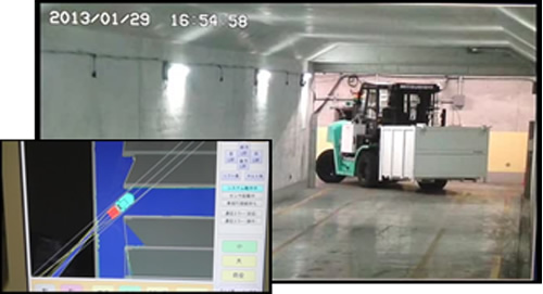 図版：自律走行中のフォークリフトと位置姿勢推定