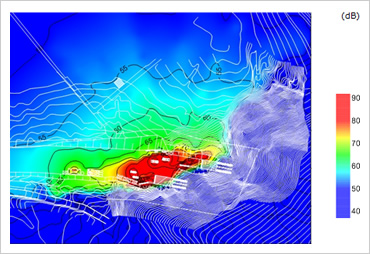 図版：地形を考慮した騒音計算事例