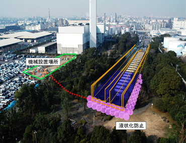 図版：川崎港海底トンネルアプローチの液状化対策工事