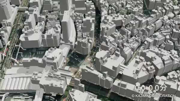 図版：ある都市域を対象とした浸水シミュレーションの動画製作例