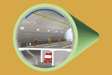 図版：道路トンネルへの適用イメージ（消火・救援時）