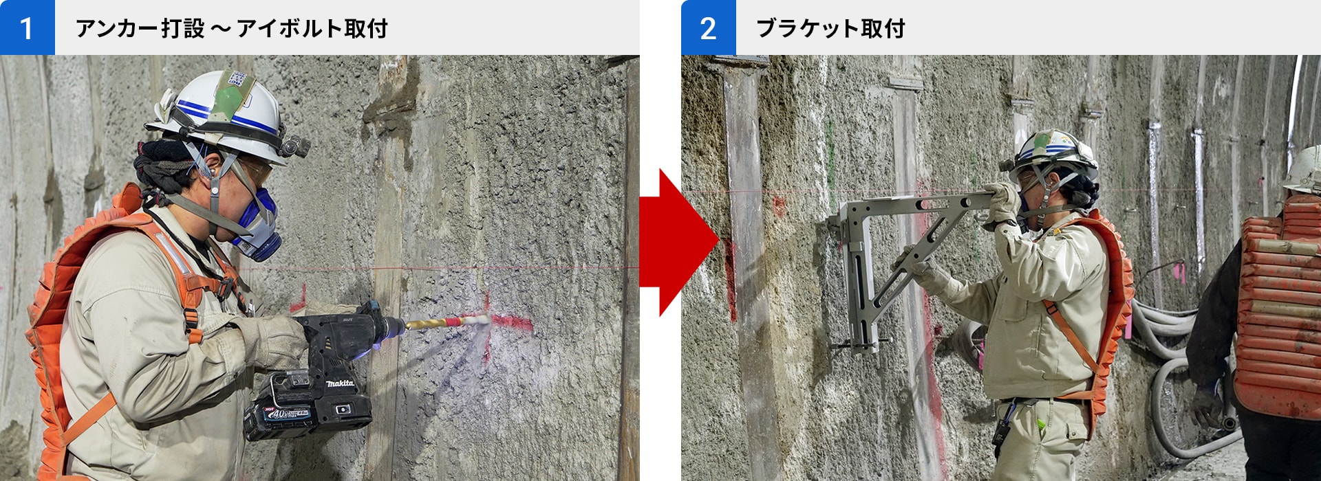 図版:ローラコンベア上架用ブラケットの取付手順