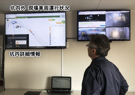 図版:現場事務所での車両位置モニタリング状況