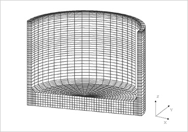 図版:3次元ソリッド要素による解析モデル図