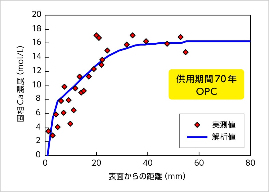 図版:実構造物の調査結果との比較(Caの溶脱)
