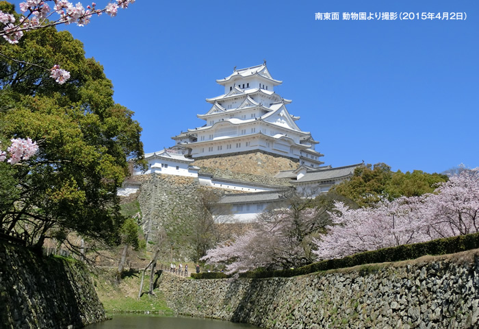 写真：修理後の姫路城　2015年4月2日（南東面　動物園より）