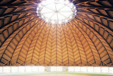 写真：スギ綾状天井のドーム内部