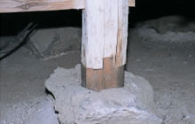 礎石の上に乗る修理後の柱