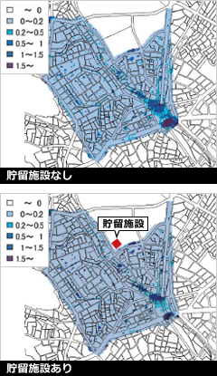 図版：貯留施設計画評価検討例（浸水深分布図）