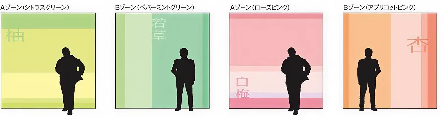 EVホール（1階毎に分けたカラーリングによるフロアの認知）