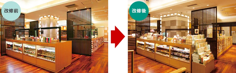 図版：既存建物の室内デザインを残しつつ、柱頭部分に積層ゴムを配置して免震化しました。